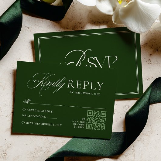Classic Dark Green Wedding RSVP Kaartje