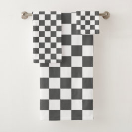 Classic dark grey checkerboard bad handdoek