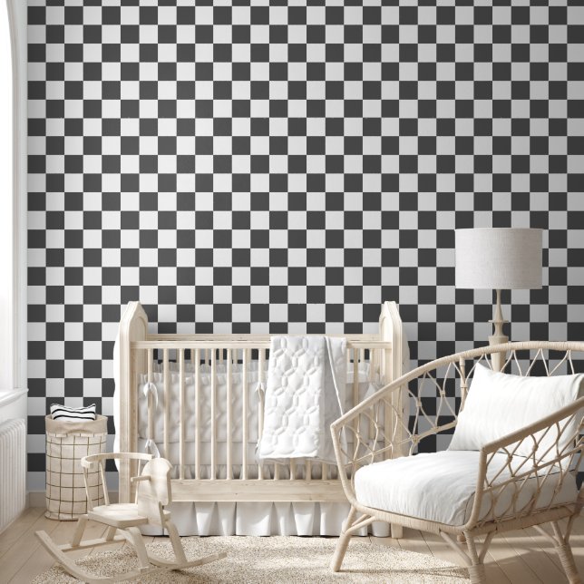 Classic dark grey checkerboard behang (Kinderen)