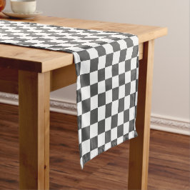 Classic dark grey checkerboard korte tafelloper
