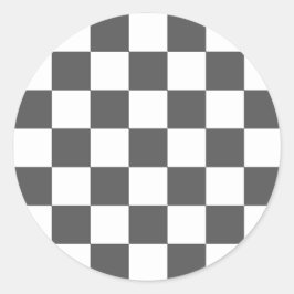 Classic dark grey checkerboard ronde sticker