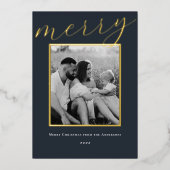 Classic Dark Navy en Gold Lijst Familiefoto Folie Feestdagenkaart (Voorkant)
