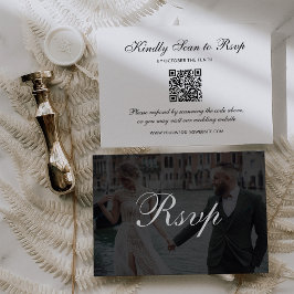 Classic Dark Overlay | QR Code Photo Wedding RSVP Kaartje