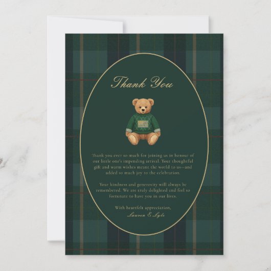 Classic Dark Plaid Lauren Inspired Baby Shower  Bedankkaart (Voorkant)