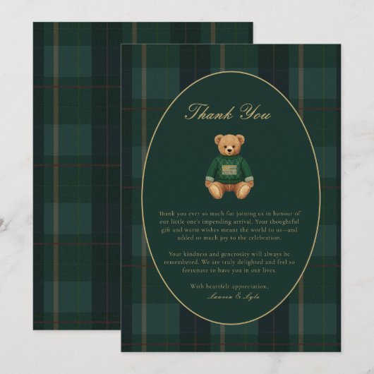 Classic Dark Plaid Lauren Inspired Baby Shower  Bedankkaart (Voorkant / Achterkant)