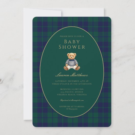 Classic Dark Plaid Lauren Inspired Baby Shower  Kaart (Voorkant)