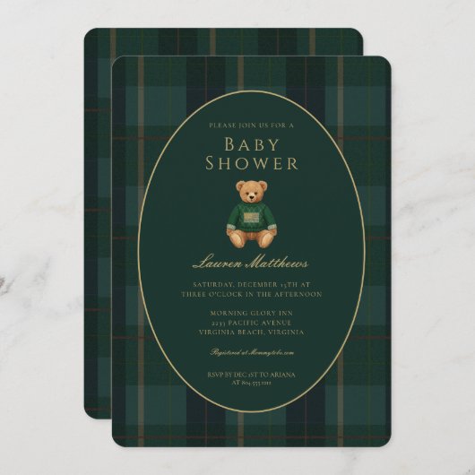 Classic Dark Plaid Lauren Inspired Baby Shower  Kaart (Voorkant / Achterkant)