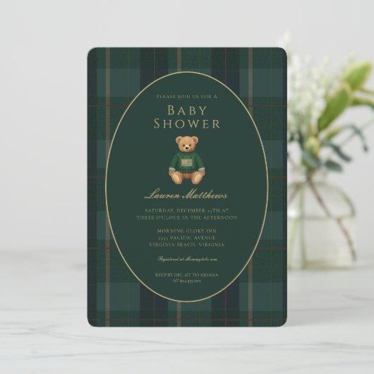 Classic Dark Plaid Lauren Inspired Baby Shower  Kaart (Staand voorkant)