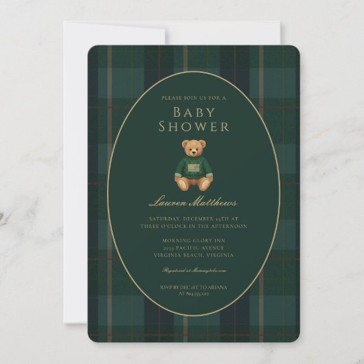 Classic Dark Plaid Lauren Inspired Baby Shower  Kaart (Voorkant)