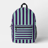 Classic Dark Purple and Light Teal Striped Bedrukte Rugzak (Voorkant)