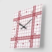 Classic Dark Red Farmhouse Plaid Pattern On White Vierkante Klok (Hoek)