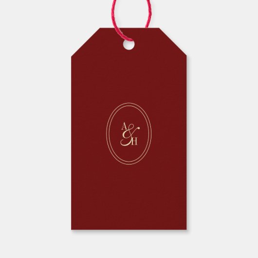 Classic Dark Red Monogram Wedding Thank You Cadeaulabel (Achterkant)