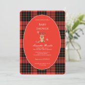 Classic Dark Red Plaid Baby Shower Invitation Kaart (Staand voorkant)