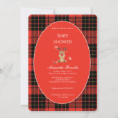 Classic Dark Red Plaid Baby Shower Invitation Kaart (Voorkant)