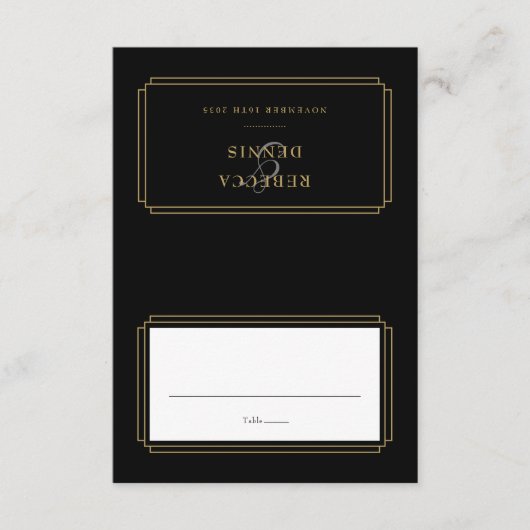 Classic Deco Black and Gold Wedding Place Card Kaart (Voorkant)