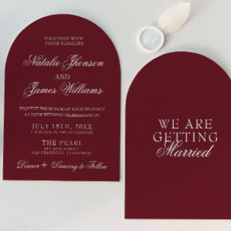 Classic Deep Burgundy Old Money Arched Wedding Kaart