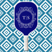 Classic Deep Navy Blue Ornate Monogram Pickleball Paddle