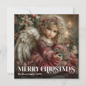 Classic Deep Red Victorian Angel Gold Christmas  Feestdagenkaart (Voorkant)