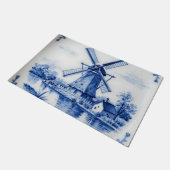 Classic Delft Blue Windmill Canal Scene Deurmat (Schuin)