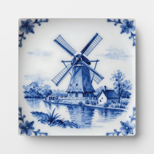 Classic Delft Blue Windmill Canal Scene Fotoplaat (Voorkant)