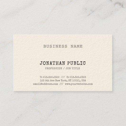 Classic Design  Elite Plain Cream Trendy Visitekaartje (Achterkant)