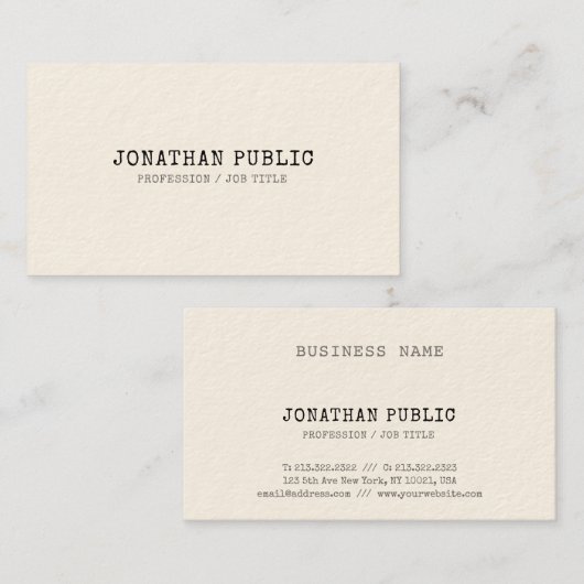 Classic Design  Elite Plain Cream Trendy Visitekaartje (Voorkant / Achterkant)