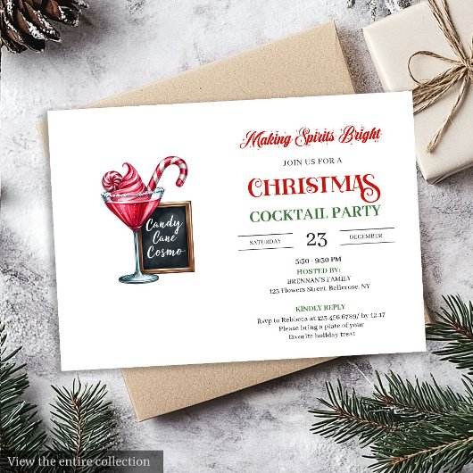 Classic digital Christmas cocktails party invites Kaart