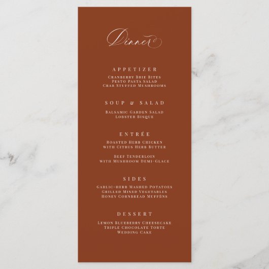 Classic Dinner Menu Bruiloft Receptie Maaltijd Kaa (Voorkant)