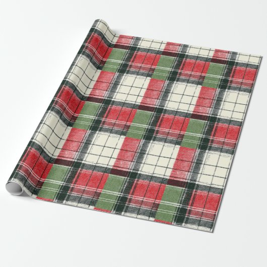 Classic distressed green and red plaid cadeaupapier (Uitgerold)
