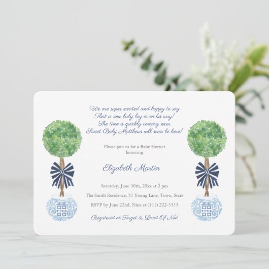 Classic Donkerblauw en wit Jongen Baby shower Part Kaart (Staand voorkant)