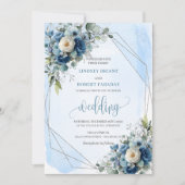 Classic Donkerblauw Zilveren Rozen bruiloft uitnod Kaart (Voorkant)