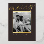 Classic Donkerbruin en Goud Lijst Familiefoto Folie Feestdagenkaart (Voorkant)