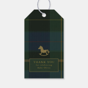 Classic Donkergroen Plaid Equestrian Baby shower Cadeaulabel