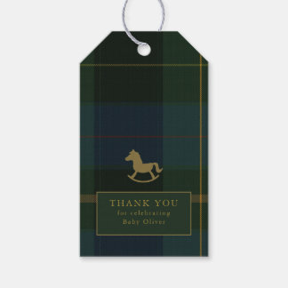Classic Donkergroen Plaid Equestrian Baby shower Cadeaulabel