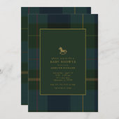 Classic Donkergroen Plaid Equestrian Baby shower Kaart (Voorkant / Achterkant)