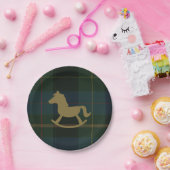 Classic Donkergroen Plaid Equestrian Baby shower Papieren Bordje (Feest)