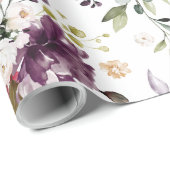 Classic Donkerrood Paarse witte Waterverf Bloemen Cadeaupapier (Rol Hoek)