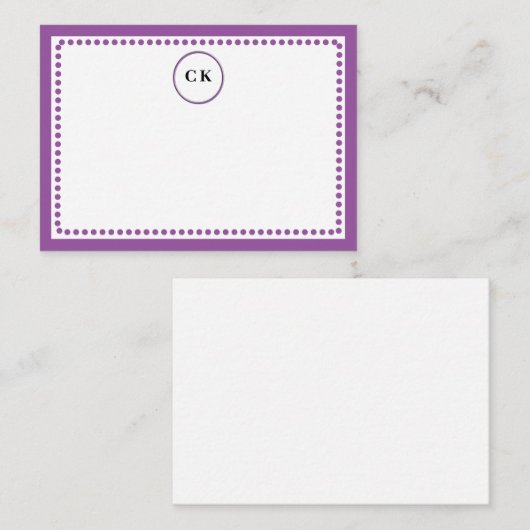 Classic Dotted Frame withe Initials & Purple  Notitiekaartje (Voorkant / Achterkant)