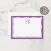 Classic Dotted Frame withe Initials & Purple  Notitiekaartje (Voorkant / Achterkant in situ)