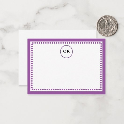 Classic Dotted Frame withe Initials & Purple  Notitiekaartje (Voorkant / Achterkant in situ)