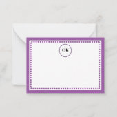 Classic Dotted Frame withe Initials & Purple  Notitiekaartje (Voorkant)