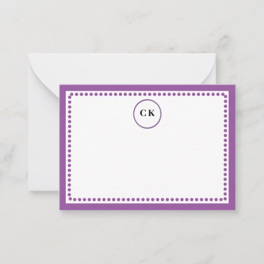 Classic Dotted Frame withe Initials & Purple  Notitiekaartje (Voorkant)