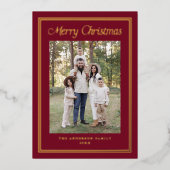 Classic Double Border Cranberry 2 Photo Folie Feestdagenkaart (Voorkant)