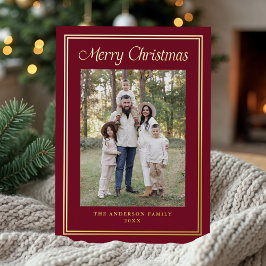 Classic Double Border Cranberry 2 Photo Folie Feestdagenkaart