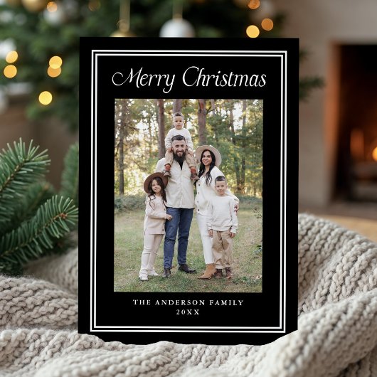 Classic Double Border Frame Black 2 Photo Feestdagenkaart