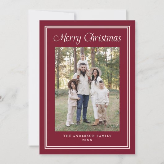 Classic Double Border Frame Cranberry 2 Photo Feestdagenkaart (Voorkant)