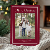 Classic Double Border Frame Cranberry 2 Photo Feestdagenkaart