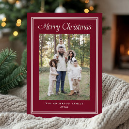 Classic Double Border Frame Cranberry 2 Photo Feestdagenkaart