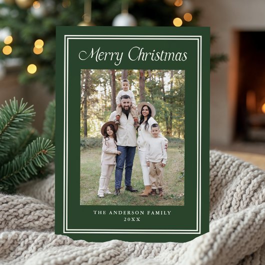 Classic Double Border Frame Forest Green 2 Photo Feestdagenkaart