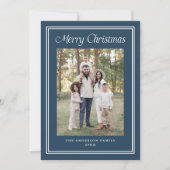 Classic Double Border Frame Navy 2 Photo Feestdagenkaart (Voorkant)